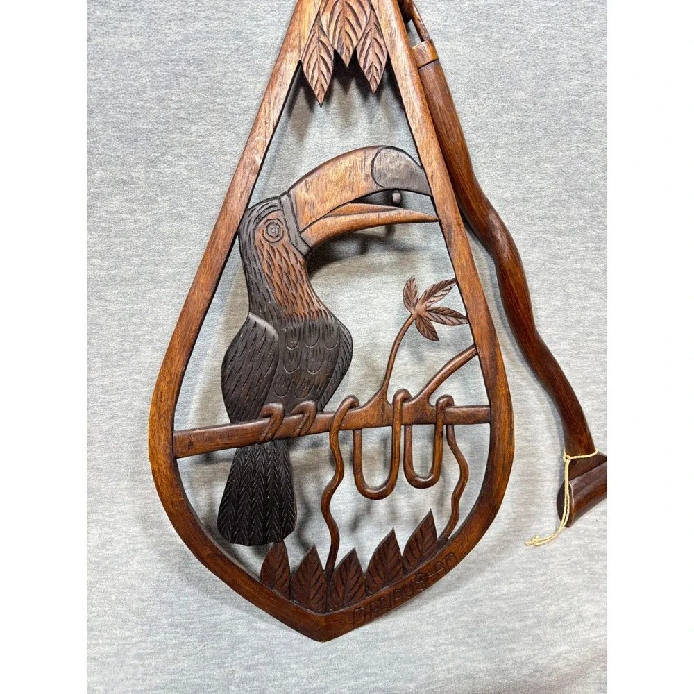 Vtg Toucan Wall Art Decor Wood Carving Manaus AM‎ Arinos Brazil Signed Handmade
